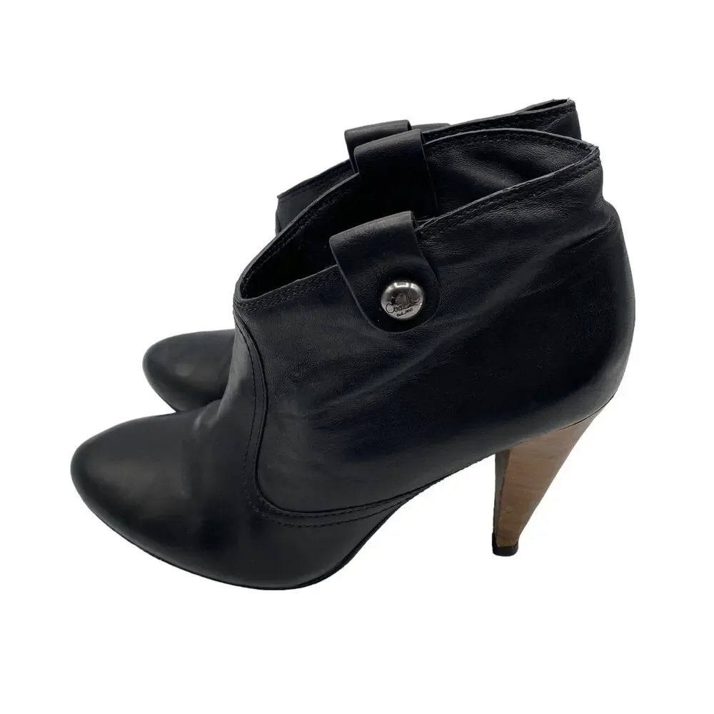 COACH Aliza Black Leather Almond Toe Stacked Cone Heel Ankle Boots Booties 7B